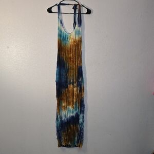 Sheer Ruffle Texture Halter Backless Maxi Dress